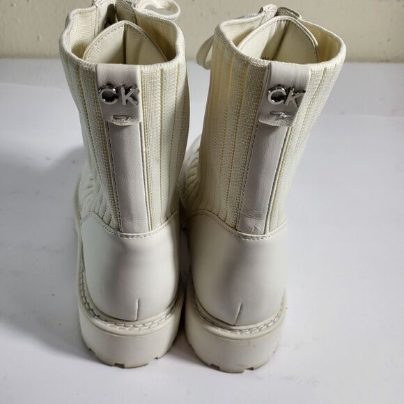 Calvin Klein Samica Lace-Up Quilted Lug Sole Combat Booties Ivory 9M MSRP $189 - Picture 2 of 9